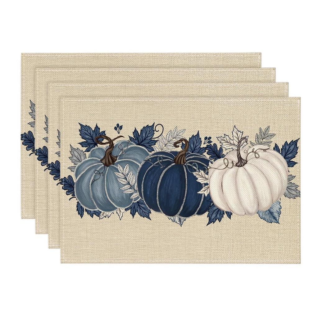 Artoid Mode Navy Blue Pumpkins Fall Placemats Set of 6-12 x 18 Inch