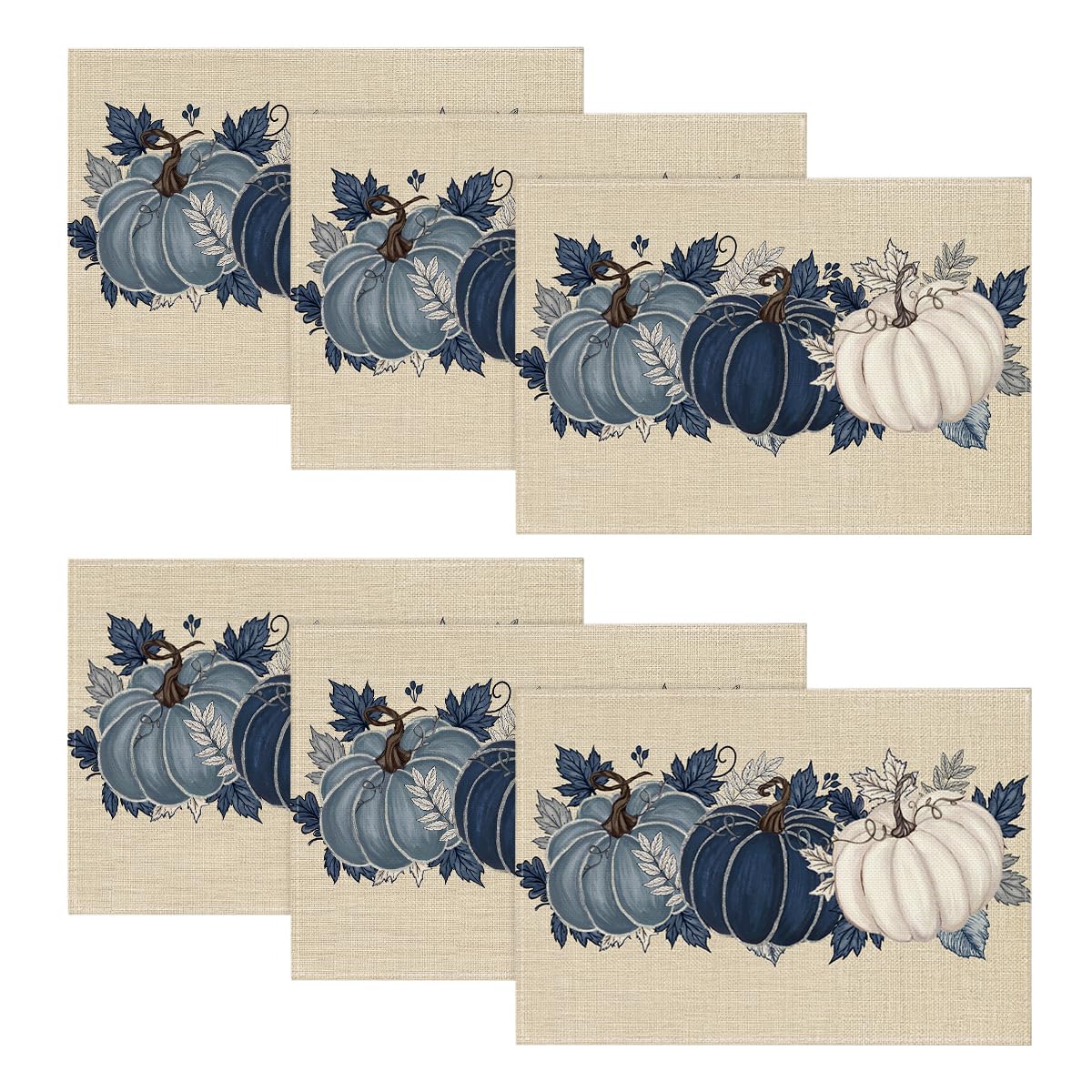 Artoid Mode Navy Blue Pumpkins Fall Placemats Set of 6-12 x 18 Inch