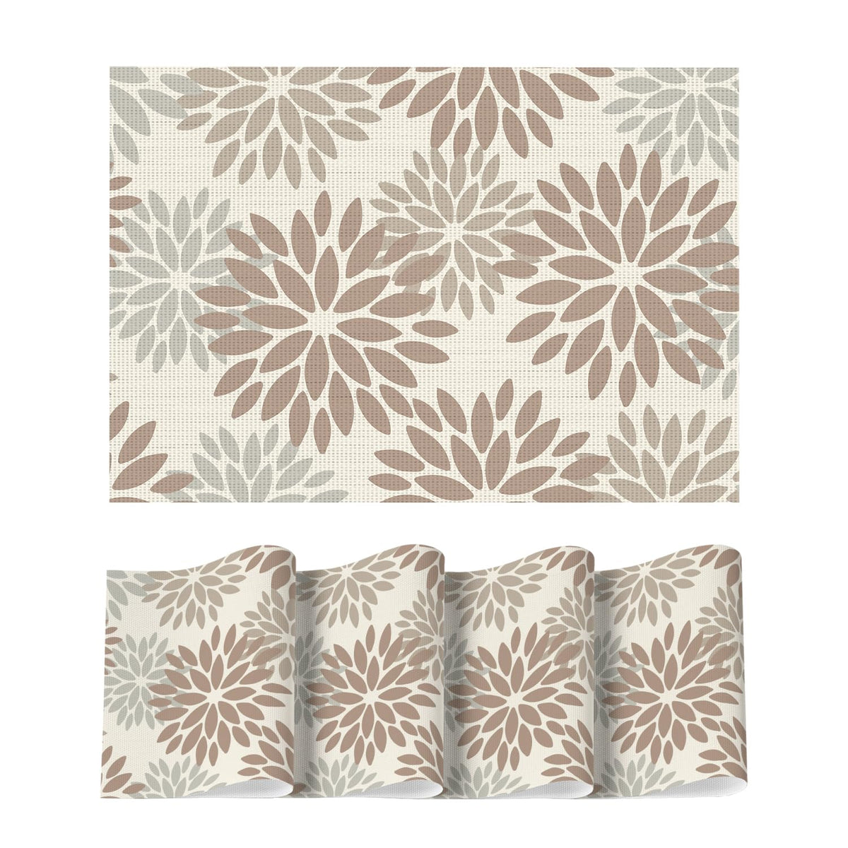 Artoid Mode Floral Vinyl Plistic Placemats Set of 6, Heat Resistant Washable Non-Slip PVC Place Mats for Party Kitchen Dining Decor, Blue Grey