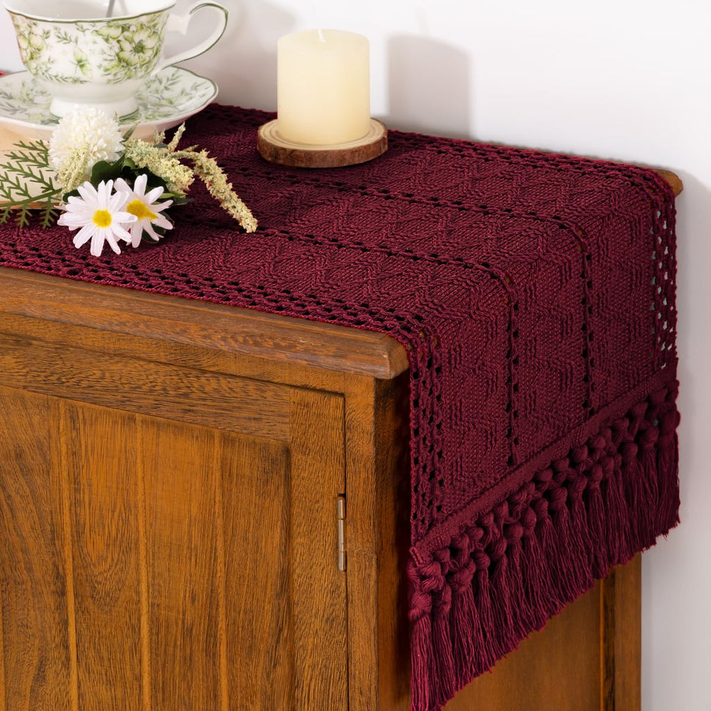Boho Table Runner Fall Farmhouse Burlap Dining Dresser Scarf Home Decor