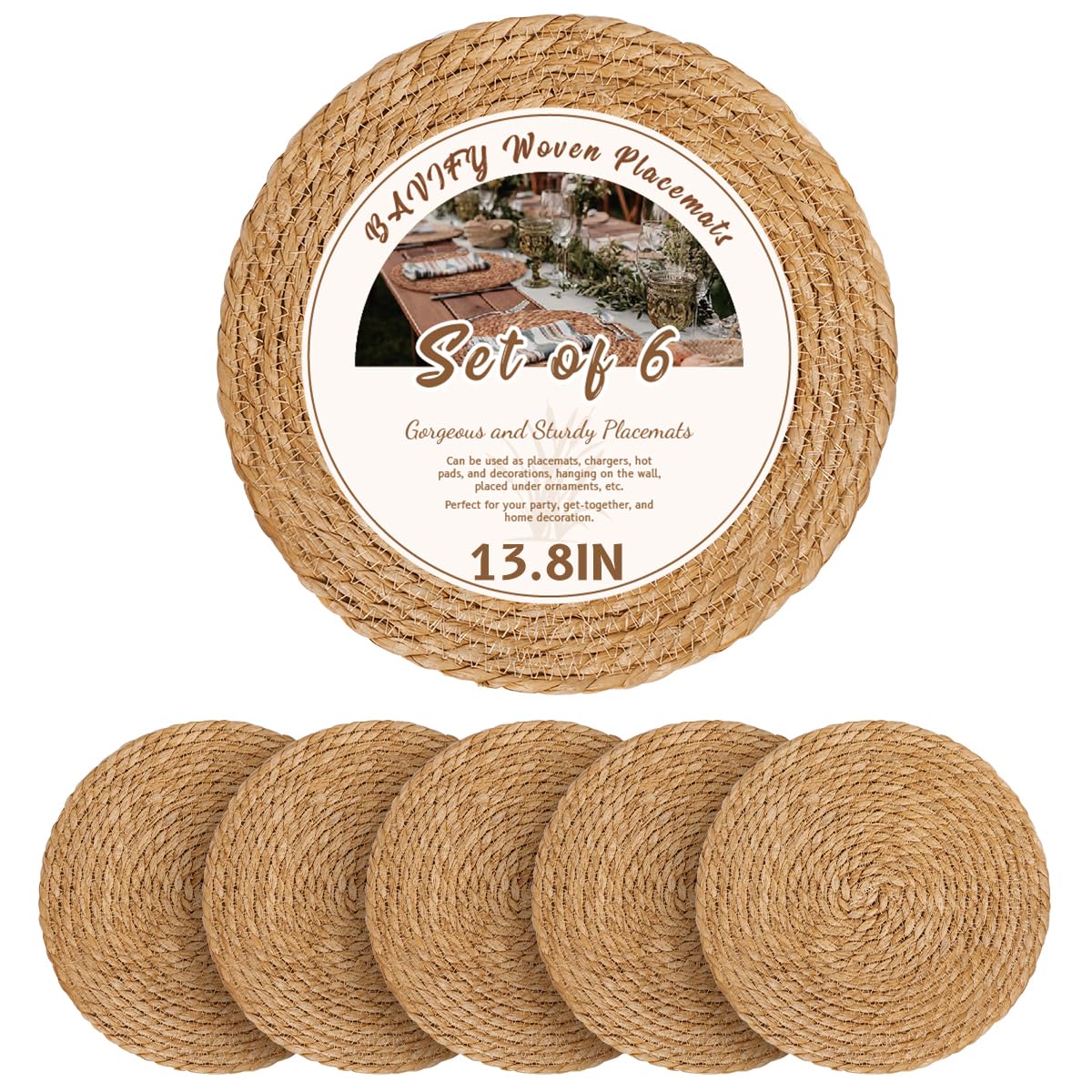 BAVIFY 13" Round Woven Placemats Set of 10, Plate Chargers for Dining Table