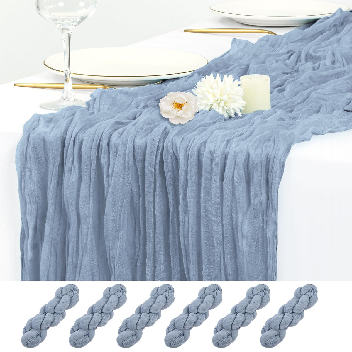 12 Pack Beige Cheesecloth Table Runner 17x108 Inch Boho Gauze Cheese Cloth Table Runners Rustic Sheer Runner for Wedding Party Baby Shower Birthday Home Decor