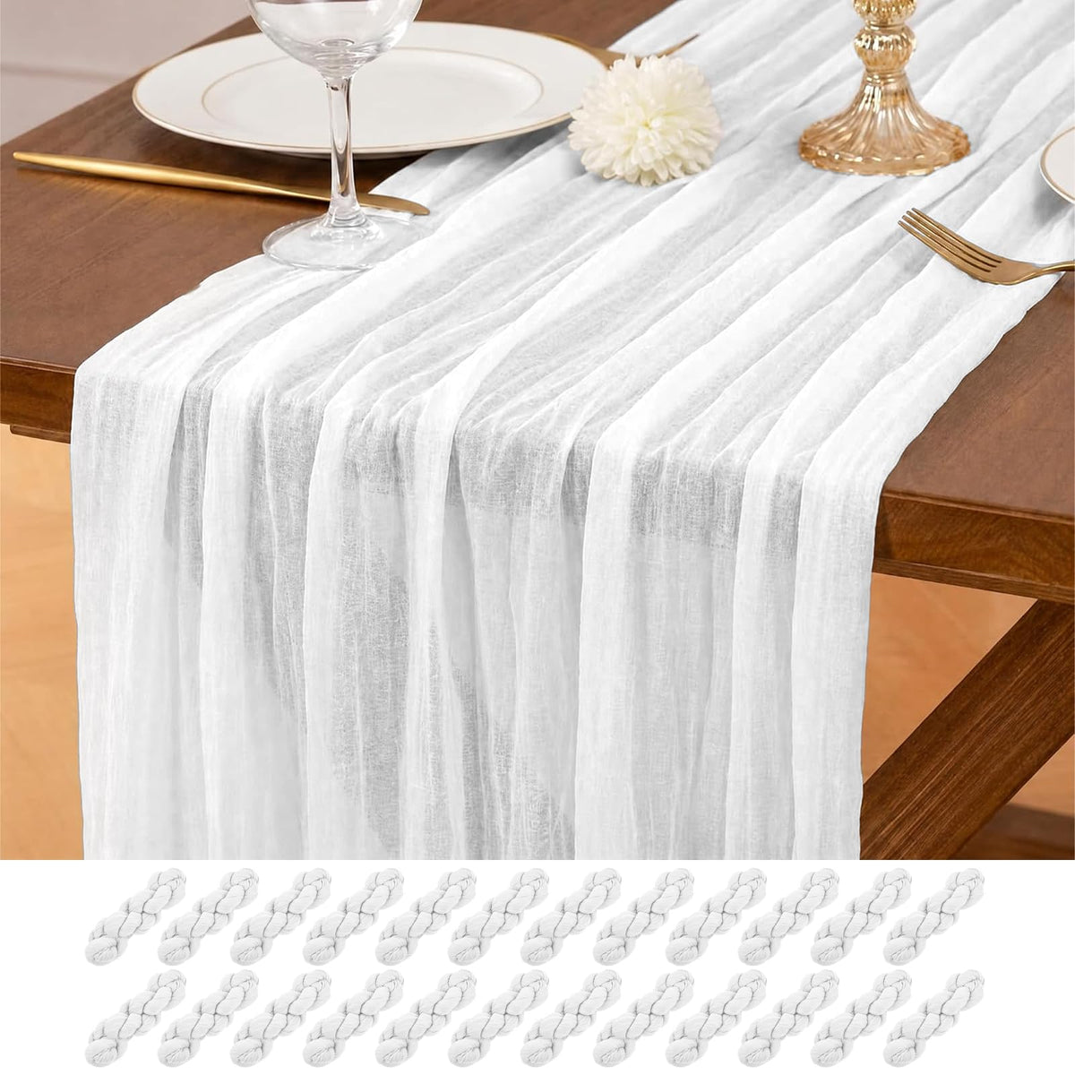 12 Pack Ivory Table Runner 10Ft Cheesecloth Table Runner Rustic Gauze Table Runners Romantic Long Cream Sheer Fabric Cheese Cloth Table Runners for Wedding Party Bridal Baby Shower