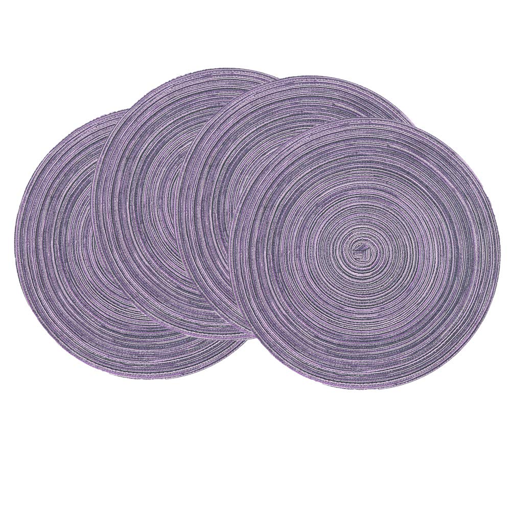 SHACOS Round Braided Placemats Set of 4 Dining Table Placemats 15 inch Circle Place Mats Easy to Clean Table Mats Indoor Outdoor, Blue Gray