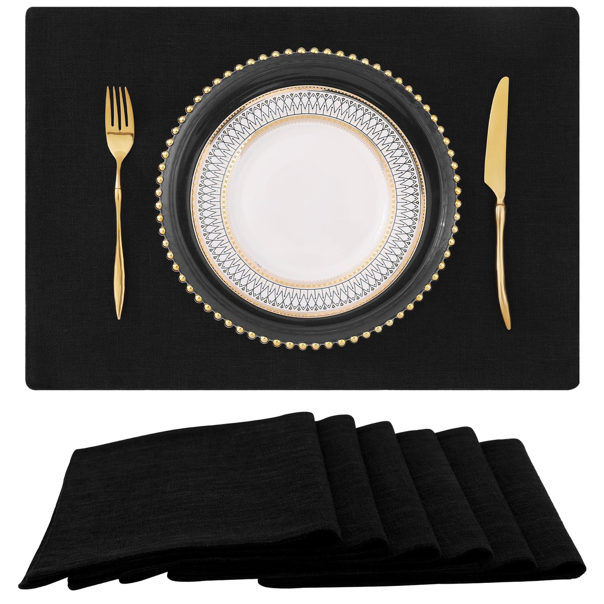 homing Faux Cotton Linen Placemats Set of 6, Cloth Dining Table Mats