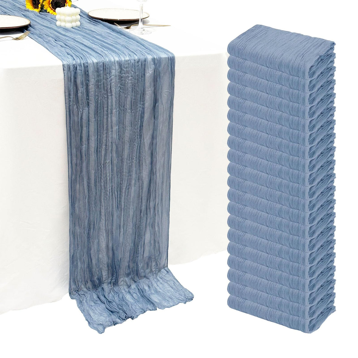12Pack Dusty Blue Cheesecloth Table Runner 20x120 inch Gauze Table Runner