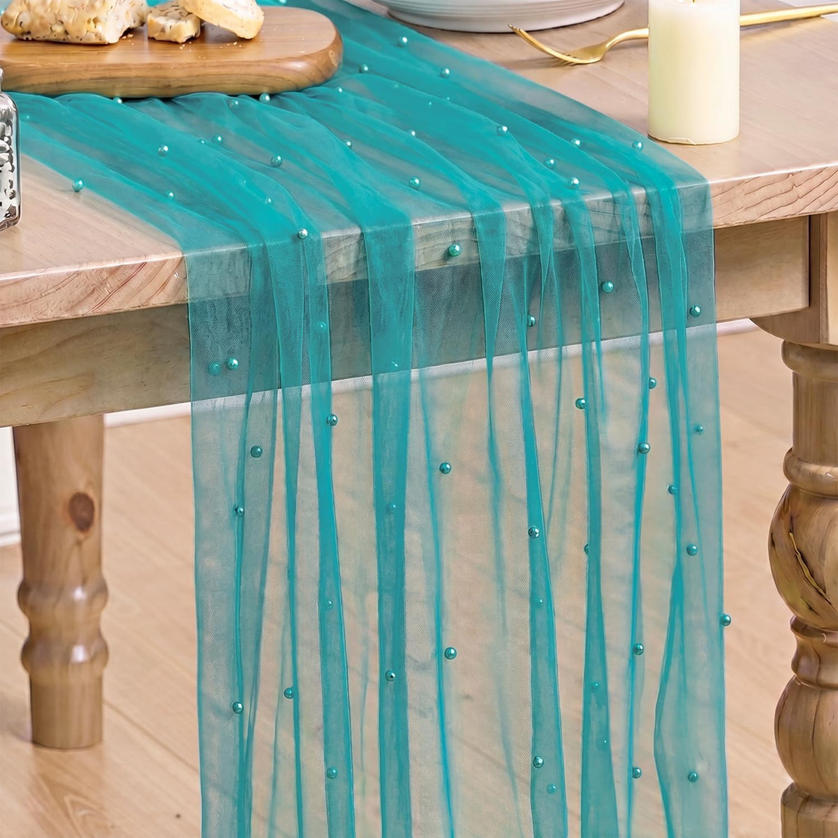 Artoid Mode 6-Pack Pearl Beige Gauze Table Runner 10FT Home Decor