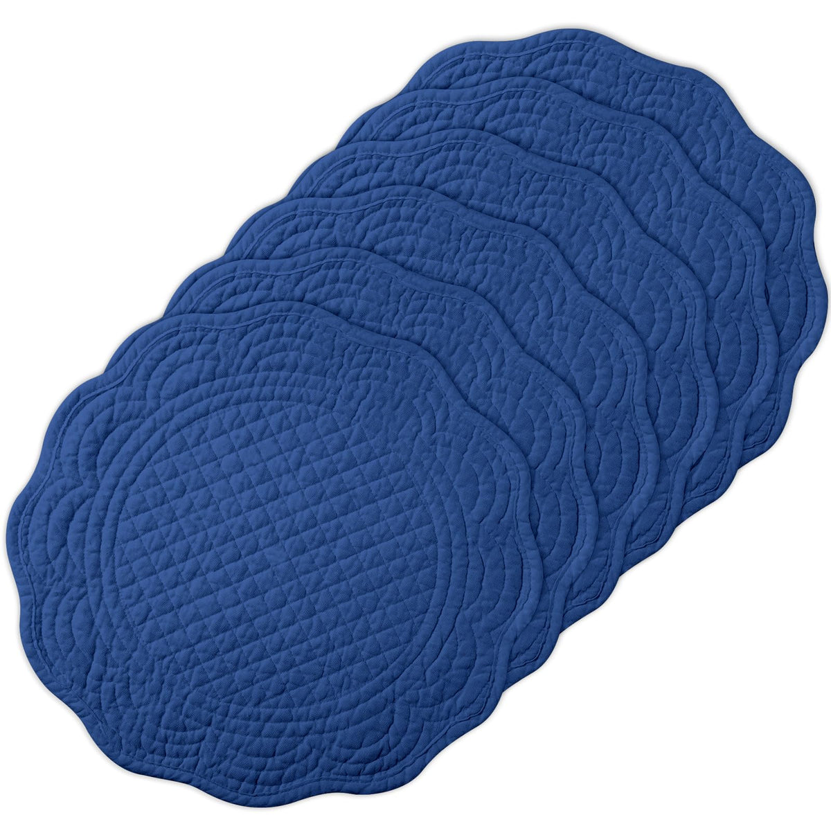 6 PC Quilted Placemats, 18"X13"Extra Large Cotton Placemats Set of 6, 100% Cotton Fabric Washable Cloth Table Mats for Kitchen & Dining Table - Soft &Easy Clean(Sapphire Blue, Rectangular)