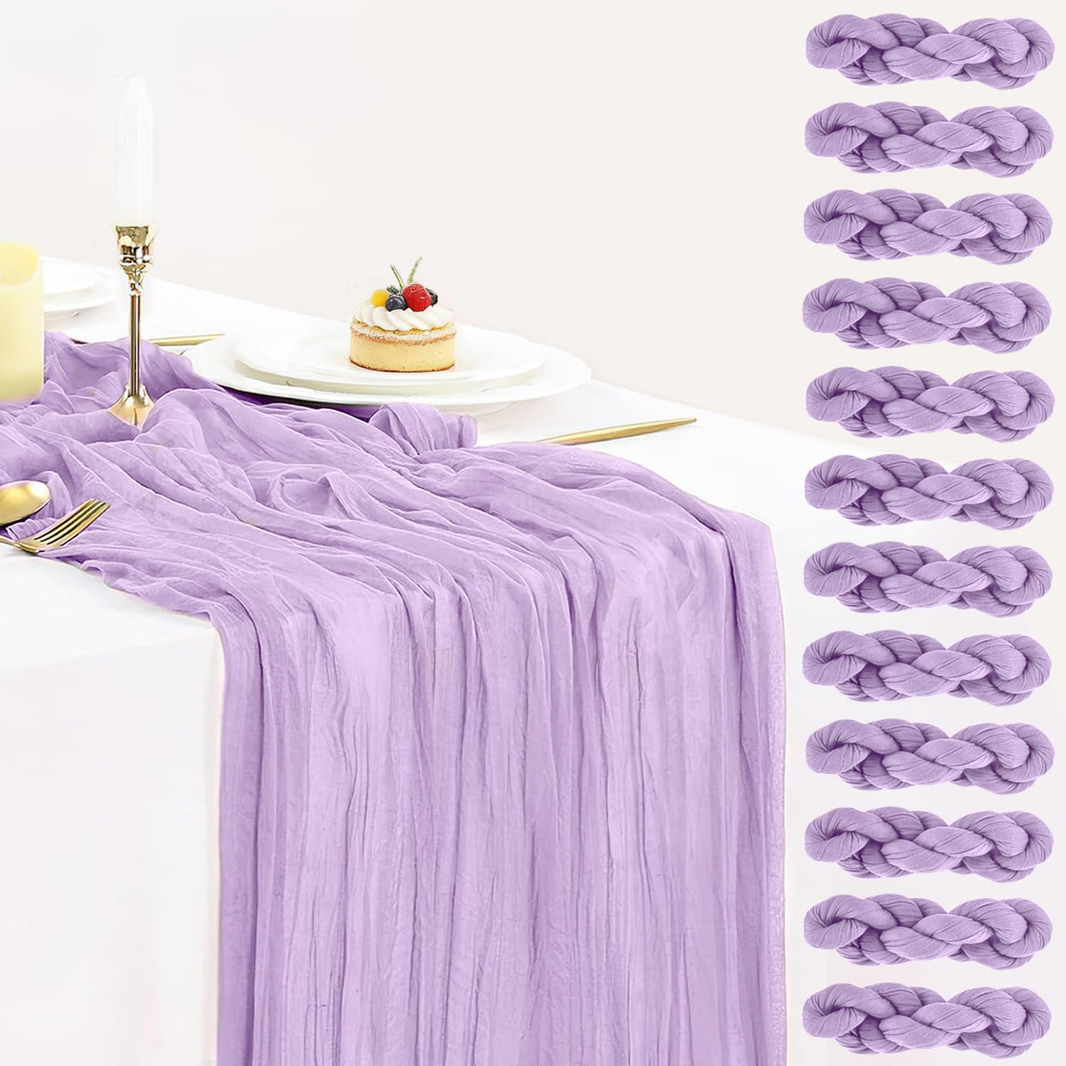 12 Pack Champagne Cheesecloth Table Runner 35x120 Inches, Summer Cheese Cloth Table Runner 10FT Boho Sheer Gauze Runner for Bridal Shower Wedding Baby Shower Party Decor