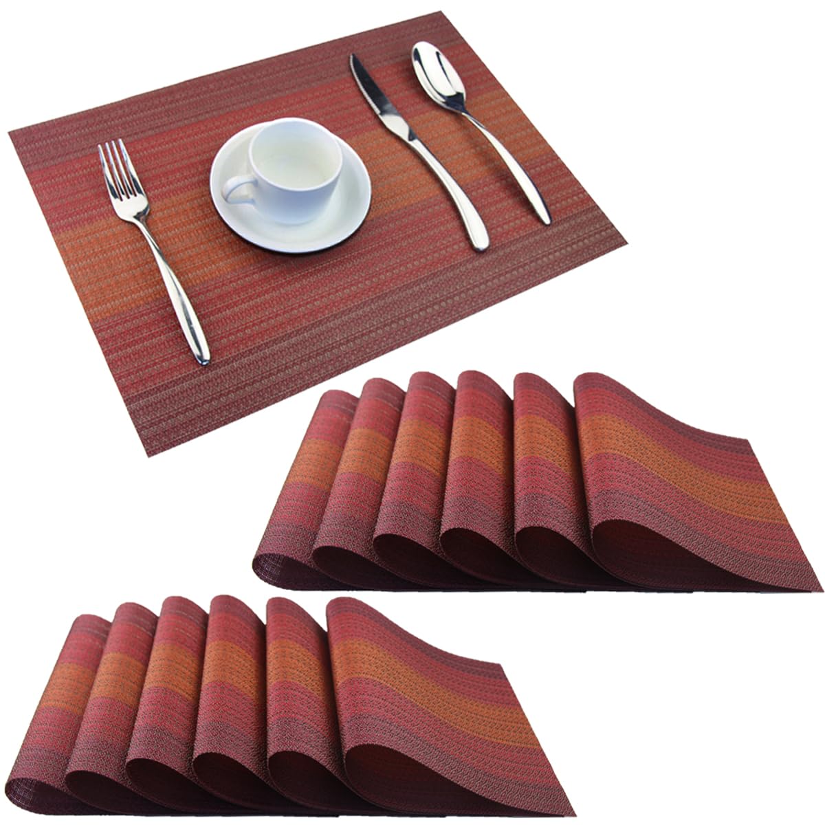 PIGCHCY Placemats,Durable Placemats for Dining Table,Washable Woven Vinyl Kitchen Placemats Set of 4 (Brown)
