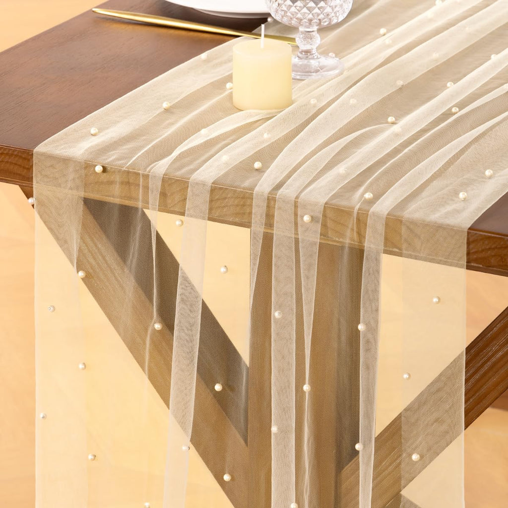 Socomi Pearl Table Runner Fall Tulle Gauze Sheer Wedding Party Home Decor