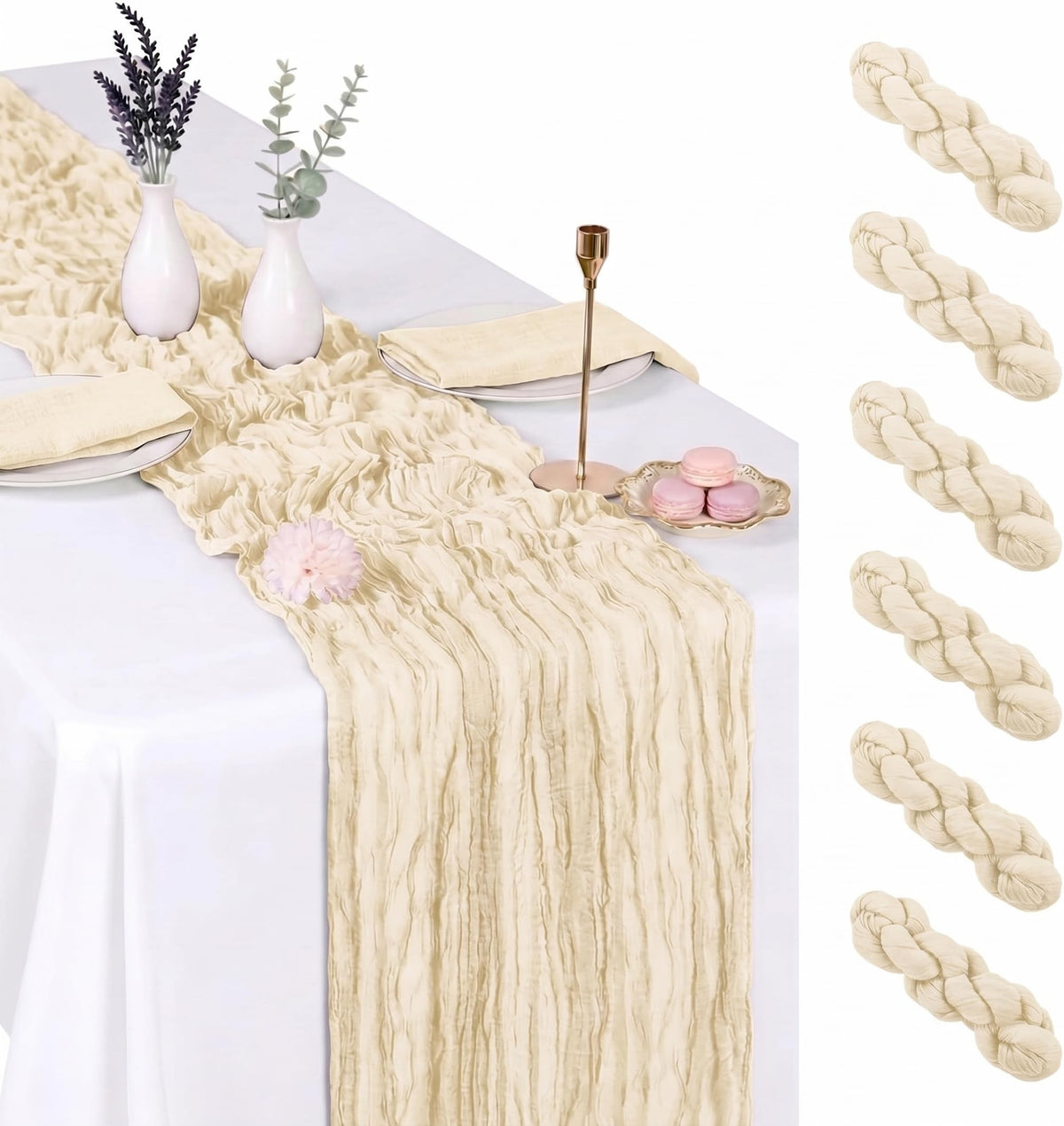 6 Pack Brown Cheesecloth Table Runner 17x108 Inch Boho Rustic Semi Sheer Gauze Cheese Cloth Table Runner for Wedding Bridal Shower Baby Shower Party Farmhouse Dining Table Decor