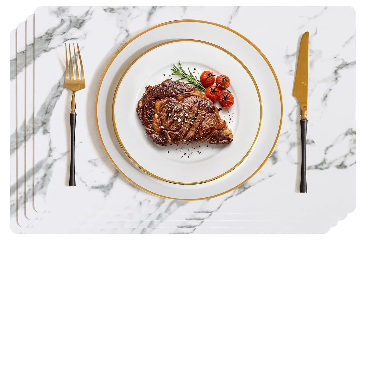 Romanstile Faux Leather Vinyl Placemats Set of 4, Light Grey