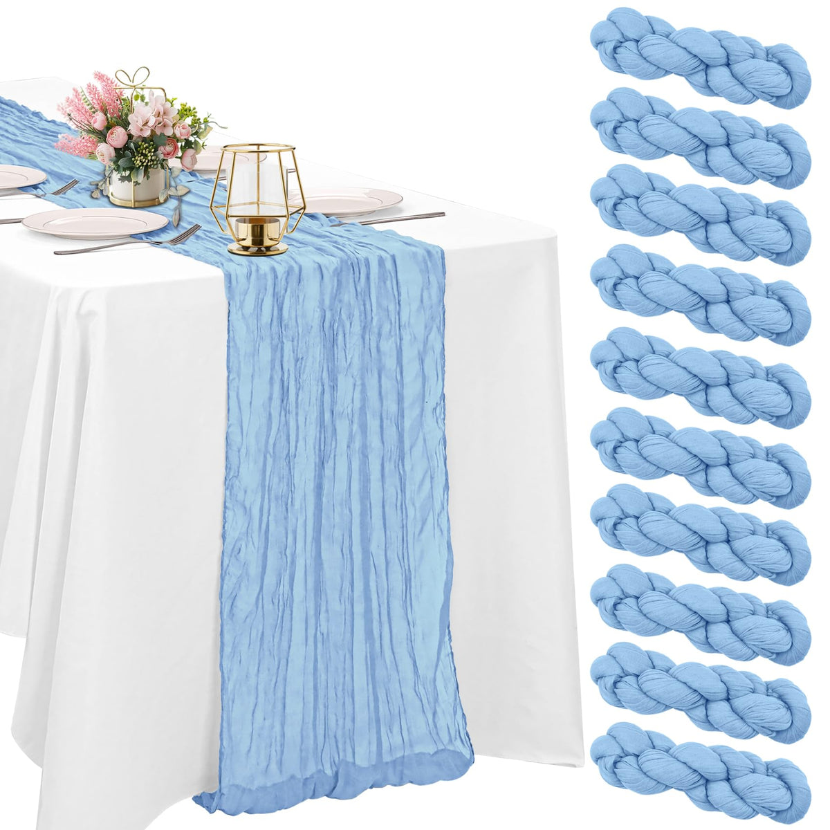 10 Pack Dusty Pink Cheesecloth Table Runner 10FT Boho Gauze Fabric Table Runner Vintage Rustic Sheer Runners for Wedding Party Bridal Baby Shower Long Table Decorations