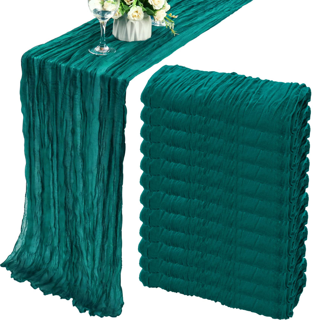 35x72 Inch Sage Green Cheesecloth Table Runner Fall Boho Wedding Decor