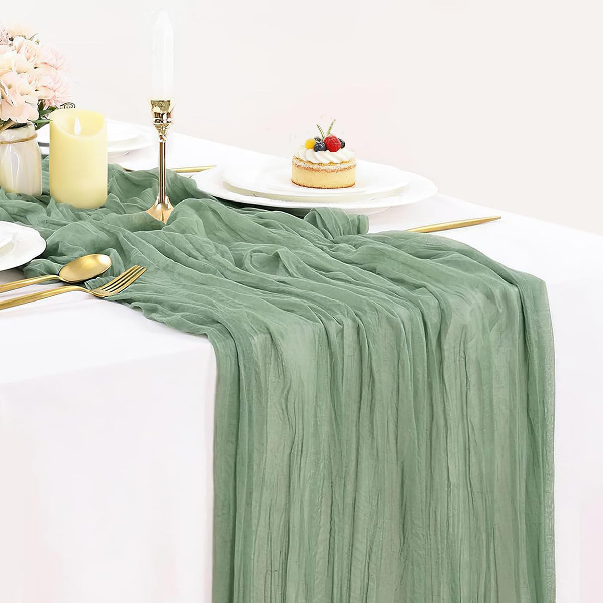 12 Pack Champagne Cheesecloth Table Runner 35x120 Inches, Summer Cheese Cloth Table Runner 10FT Boho Sheer Gauze Runner for Bridal Shower Wedding Baby Shower Party Decor