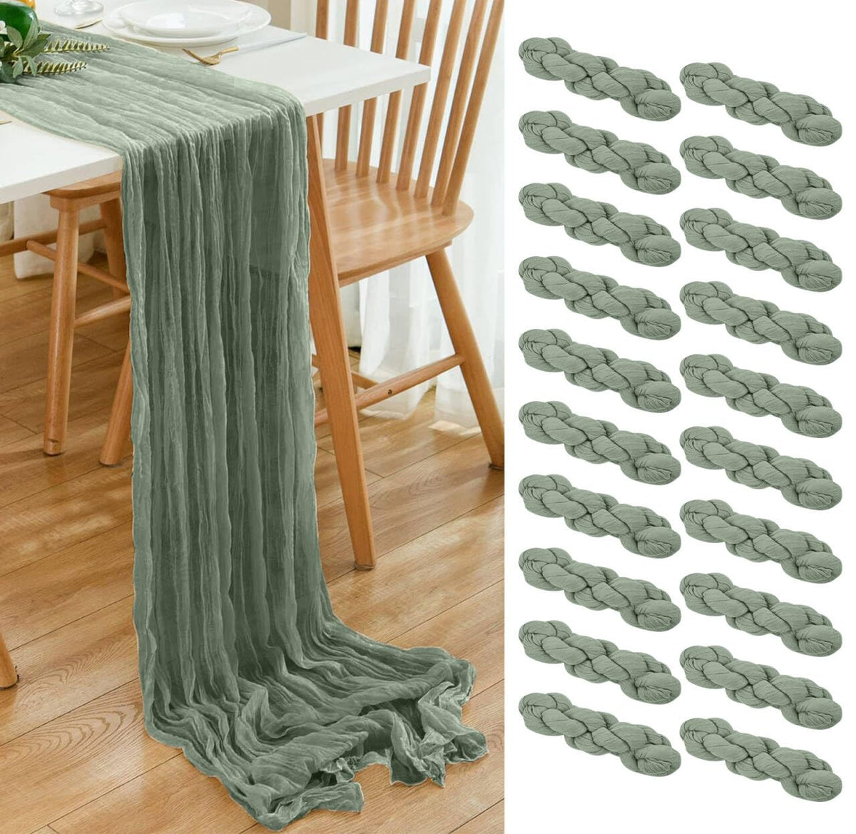 6 Pack Brown 10 Ft Cheesecloth Table Runner 20x120 Inch Boho Wrinkled Sheer Romantic Gauze Decor for Wedding, Bridal Shower, Birthday Party