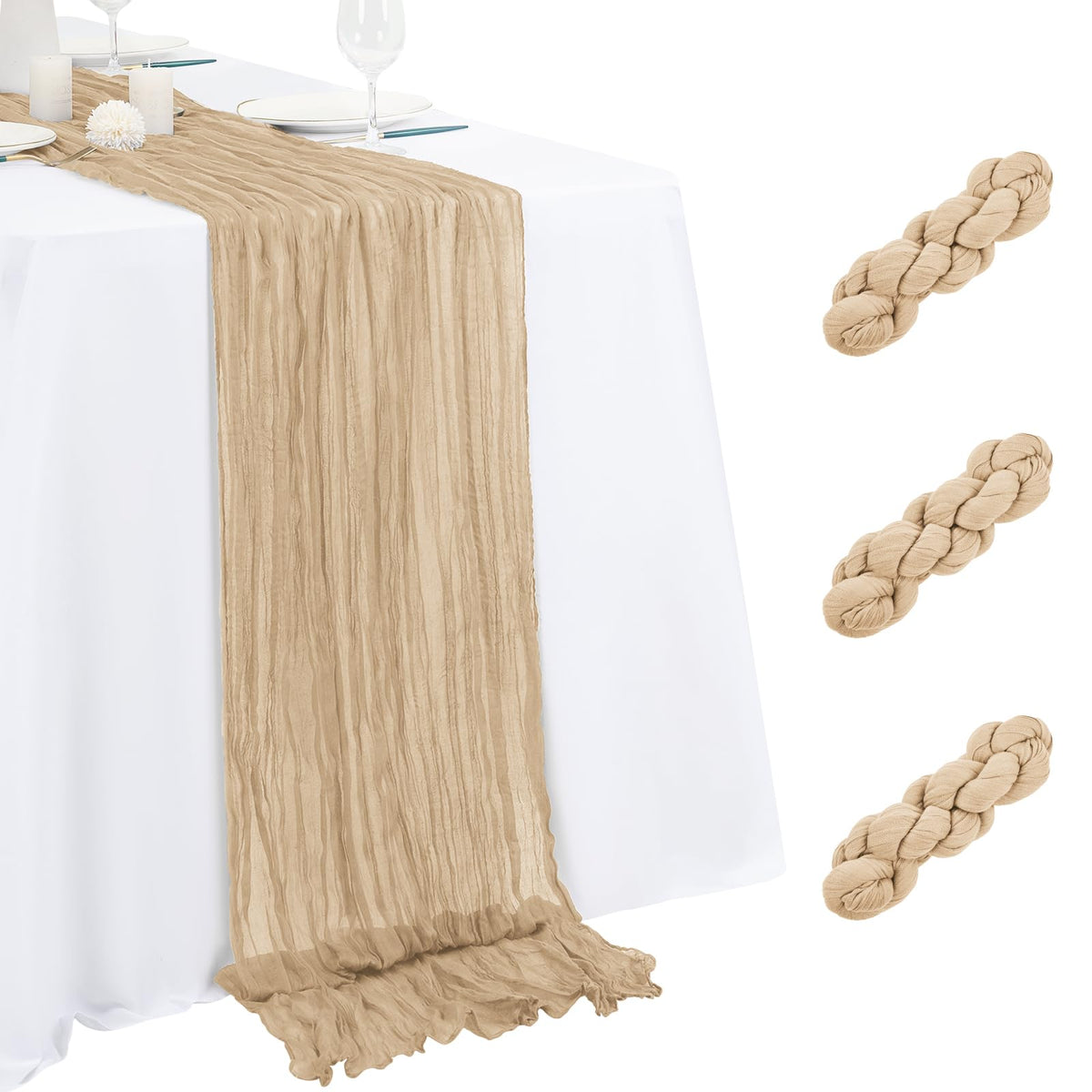 3 Pack Light Pink Table Runner 17x108 Inch Cheesecloth Table Runner Boho Gauze Table Runners Romantic Rustic Sheer Fabric Cheese Cloth Table Runners for Wedding Party Baby Shower Birthday Home Decor