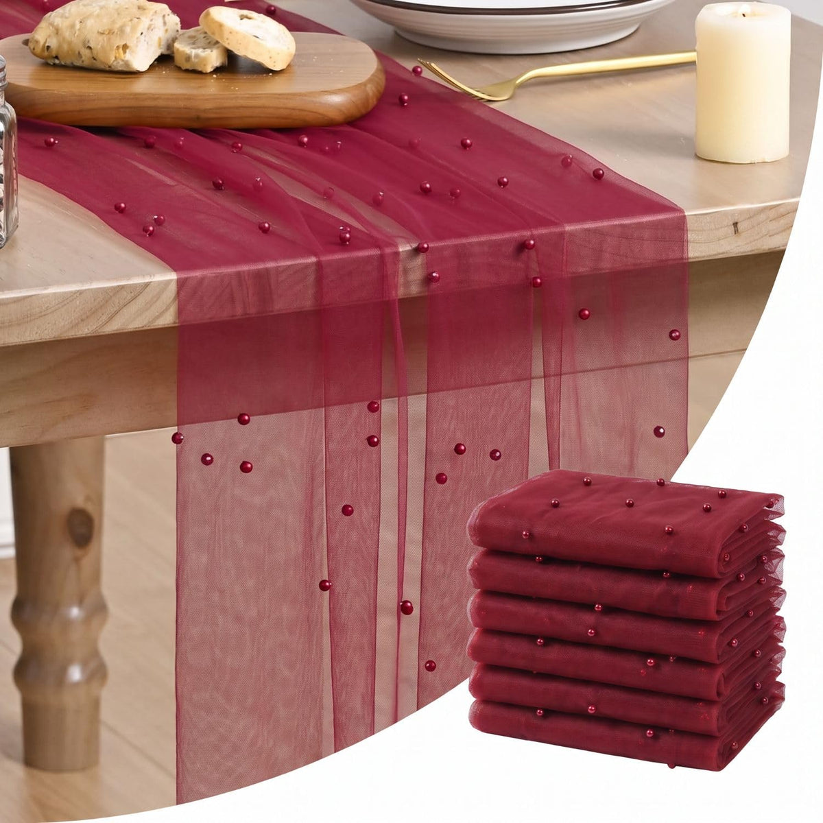 Artoid Mode 6-Pack Pearl Beige Gauze Table Runner 10FT Home Decor