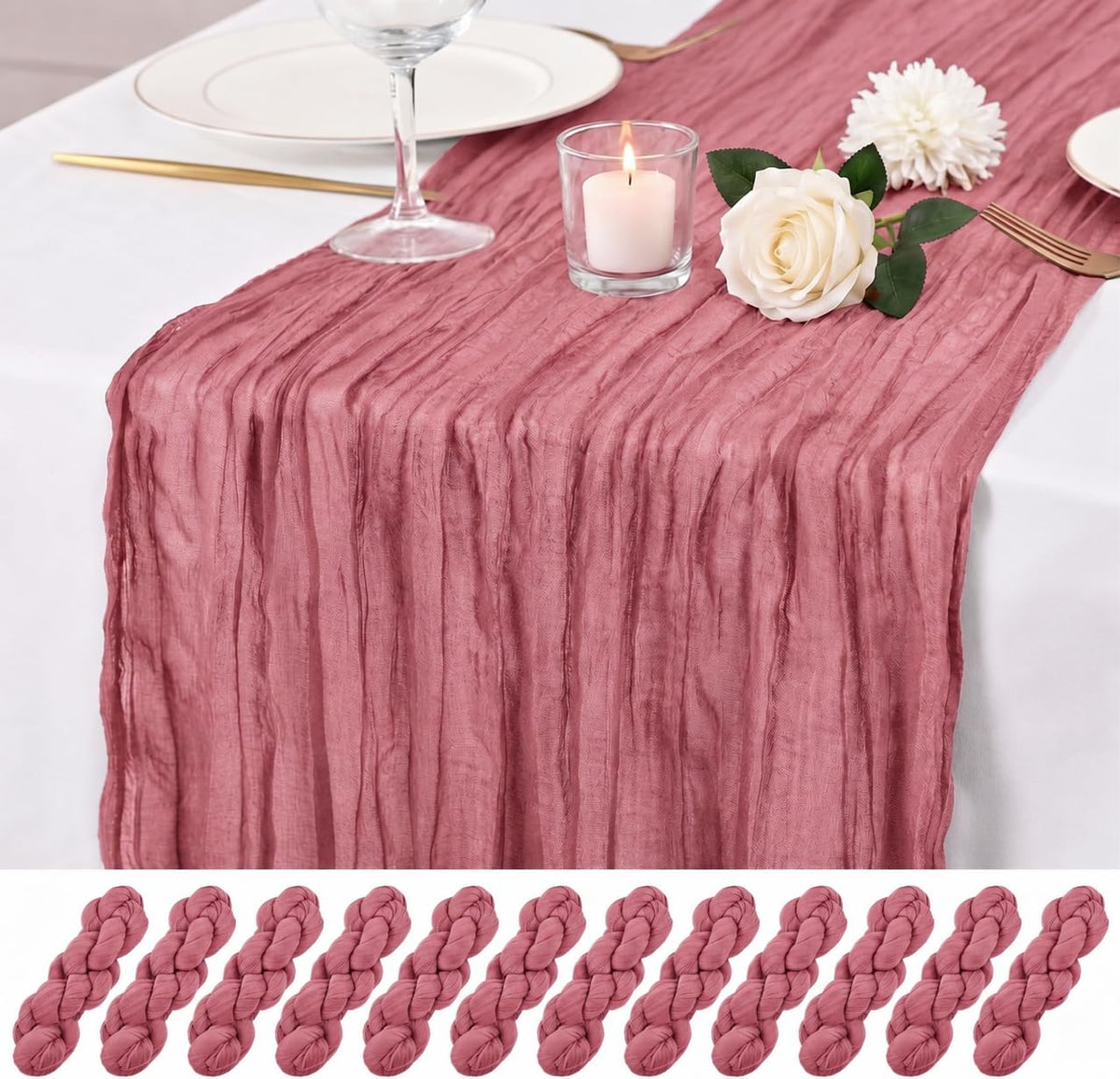 12 Pack Orange Cheesecloth Table Runner 17x108 Inch Boho Rustic Semi Sheer Gauze Cheese Cloth Table Runner for Wedding Bridal Shower Baby Shower Party Farmhouse Dining Table Decor