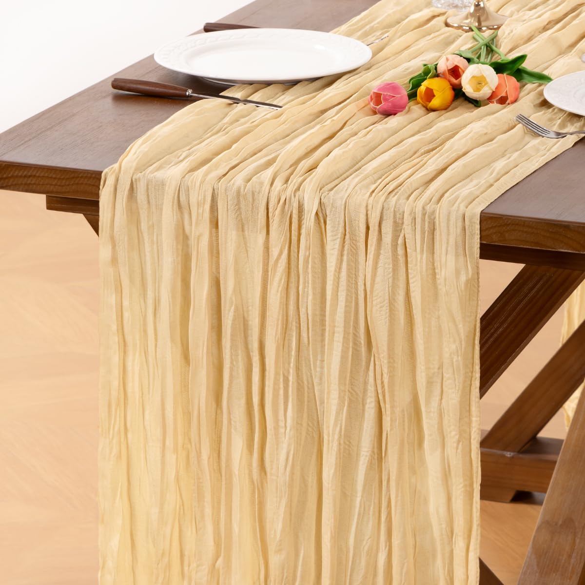 6 Pack Champagne Gold Cheesecloth Table Runner Fall Wrinkled Runner