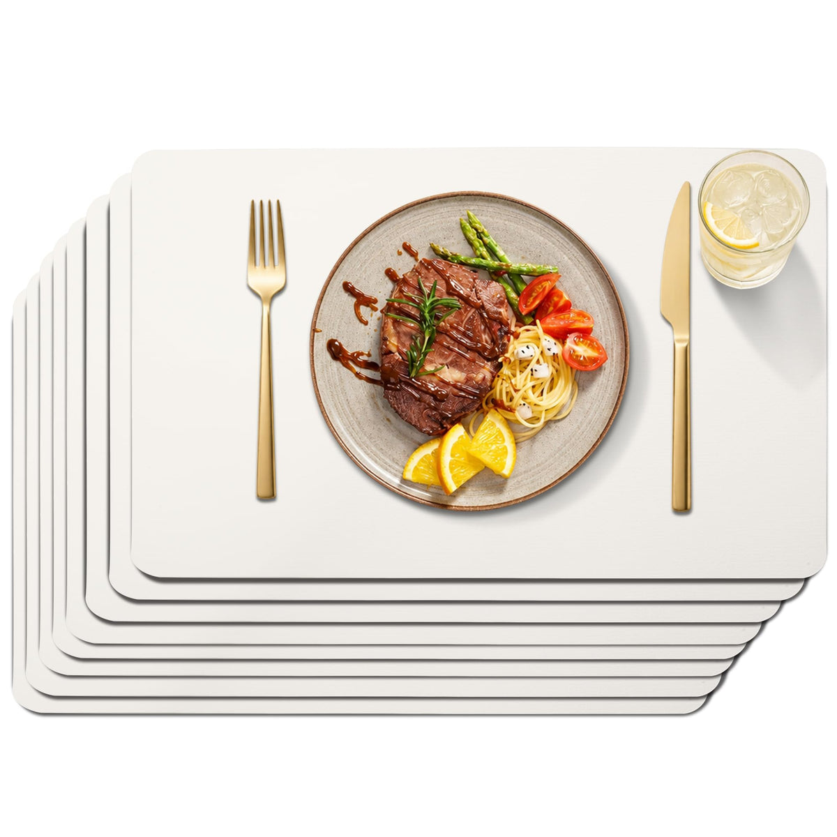 Maxpearl Faux Leather Placemats Set of 6, Easy to Clean, Beige