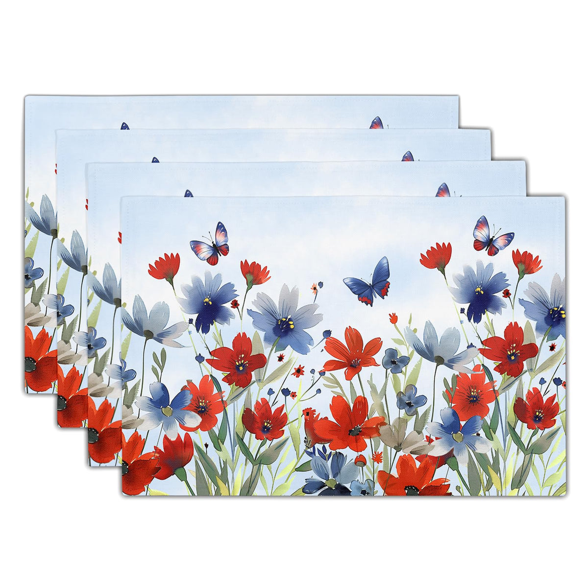 Kawani Blue White Floral Placemats Set of 4 Spring Summer Flower Branches Place Mats 12x18 Inch Chinoiserie Table Mats for Home Kitchen Party Decor