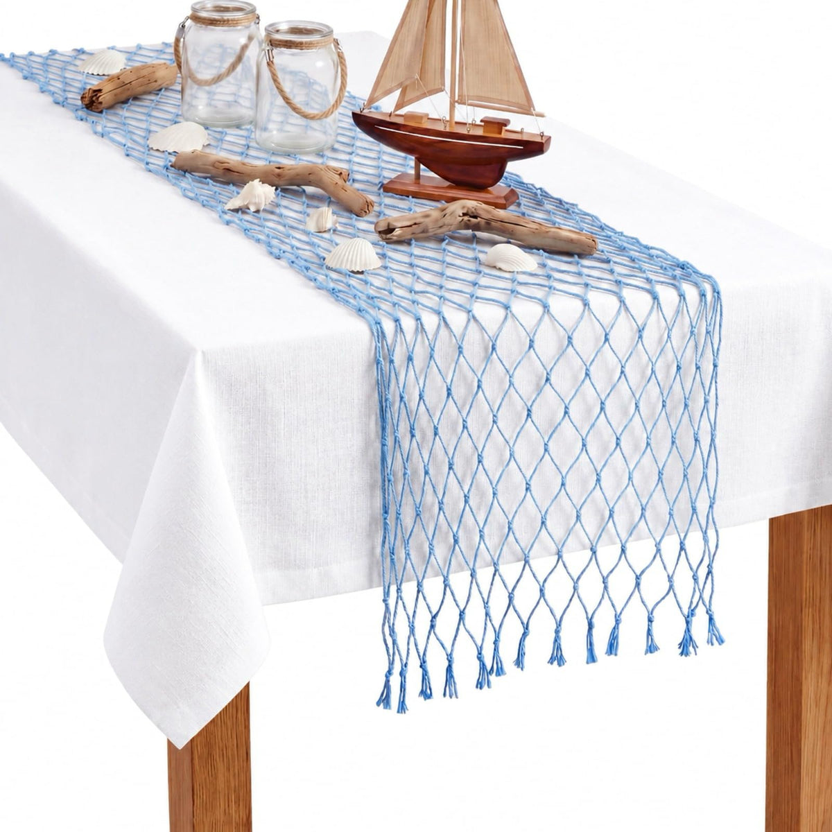 SATINIOR 6 Pcs 12 x 72'' Fishing Net Table Runner Party Decor, Natural