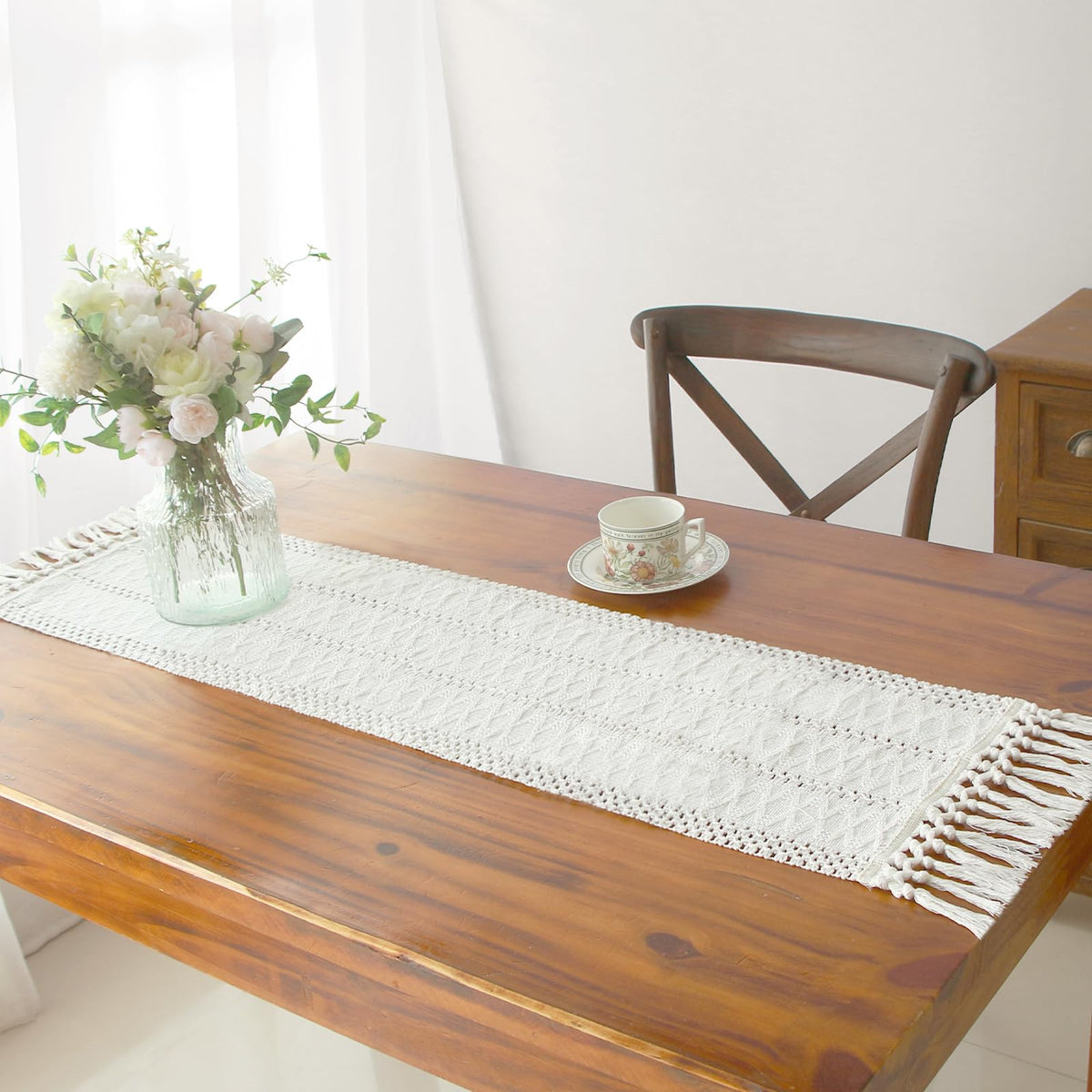 FEXIA Boho Table Runner Fall Burlap Brown Coffee Table Decor 12x72 Inch