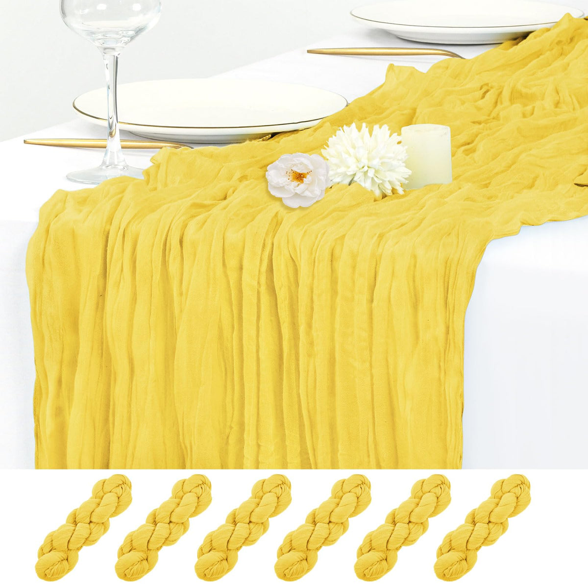 12 Pack Beige Cheesecloth Table Runner 17x108 Inch Boho Gauze Cheese Cloth Table Runners Rustic Sheer Runner for Wedding Party Baby Shower Birthday Home Decor