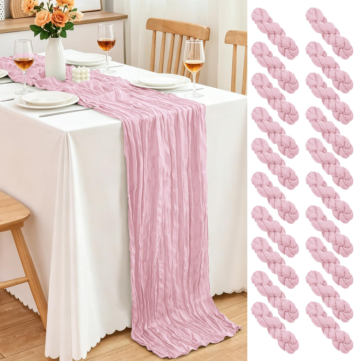 10 Pack Dusty Blue Cheesecloth Table Runner, 17x108 Inch Semi Sheer Boho Gauze Cheese Cloth Fabric Table Runners for Wedding Party Baby Shower Birthday Garden Farmhouse Table Decor