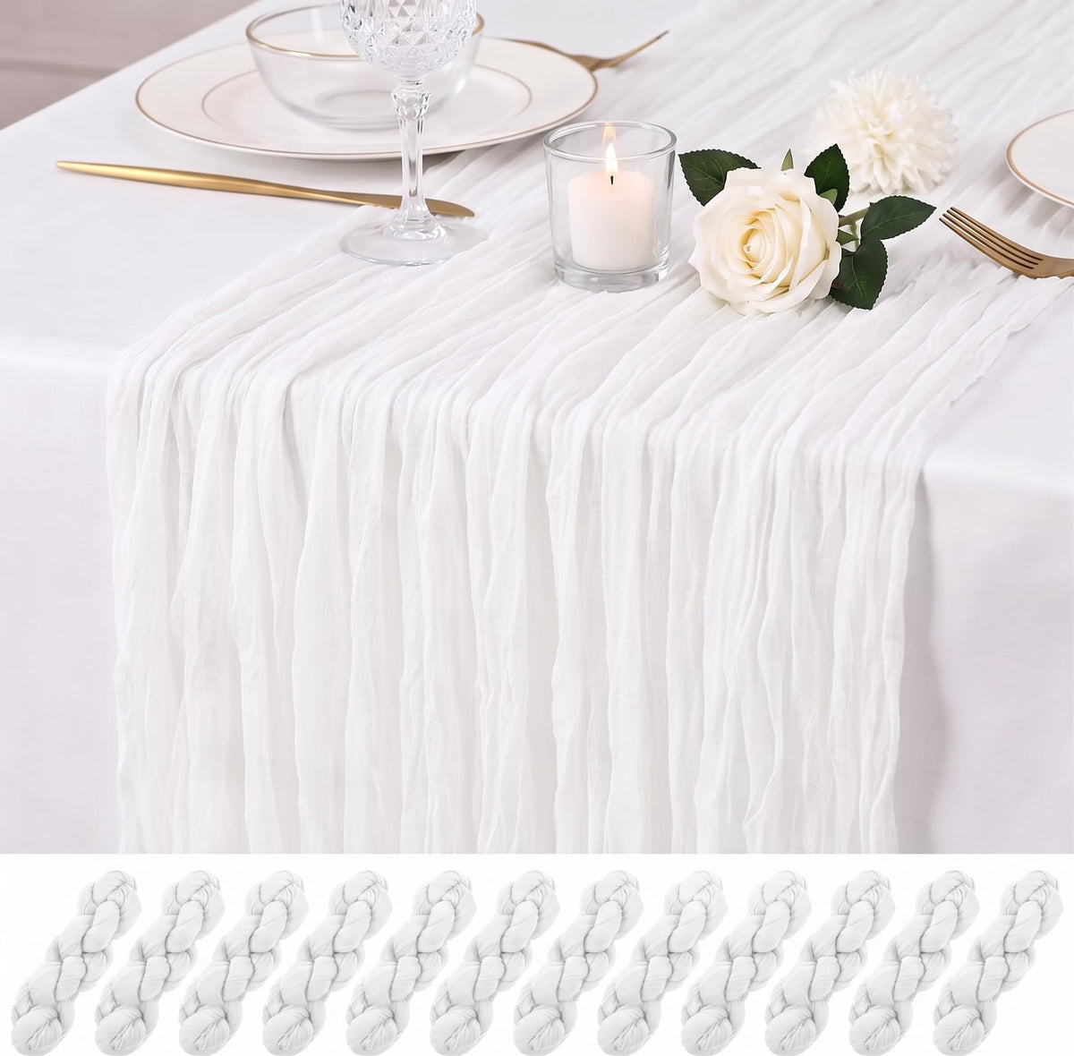 12 Pack Orange Cheesecloth Table Runner 17x108 Inch Boho Rustic Semi Sheer Gauze Cheese Cloth Table Runner for Wedding Bridal Shower Baby Shower Party Farmhouse Dining Table Decor