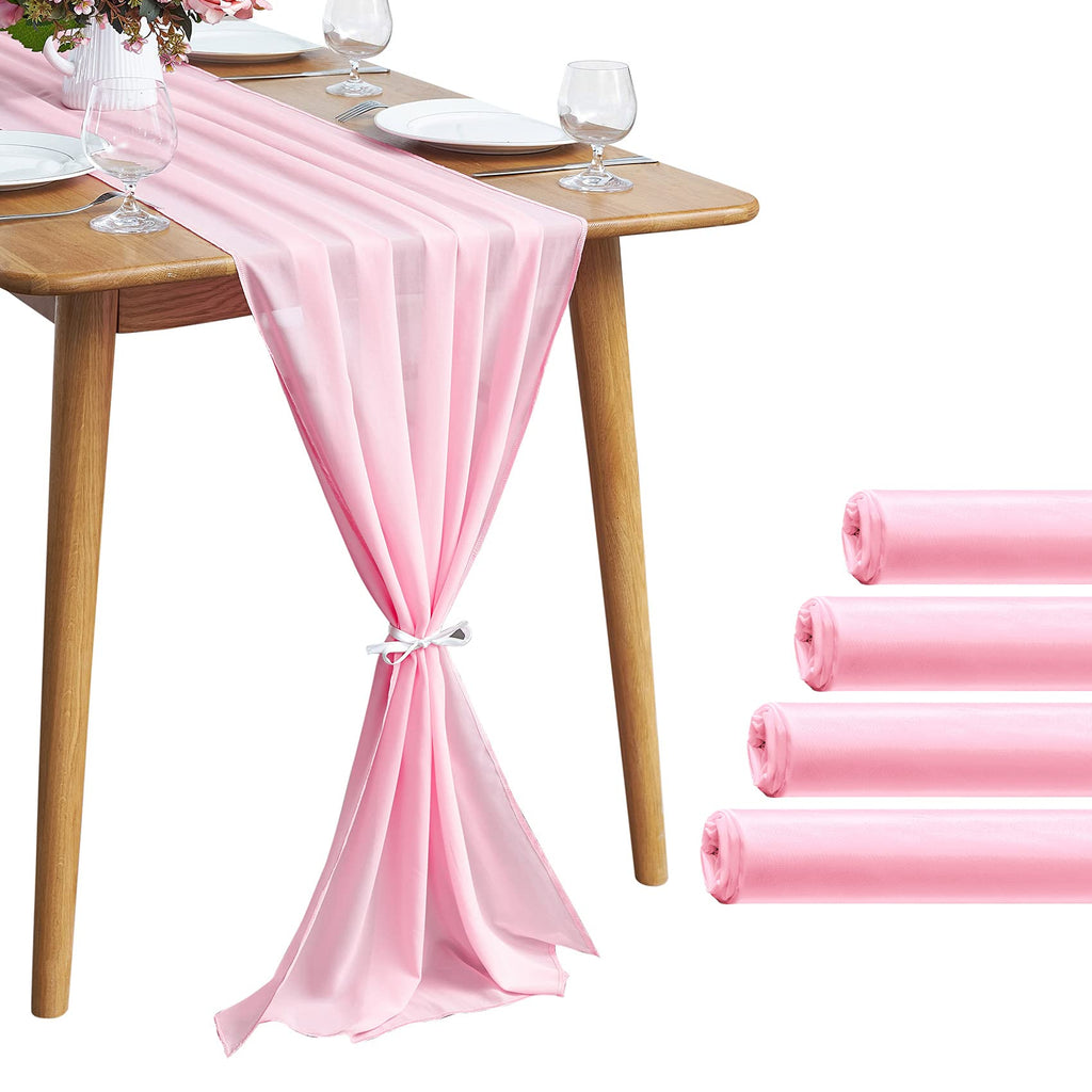 Pufogu 5 Pack 10Ft Light Yellow Chiffon Table Runner Sheer 29x120 Inch