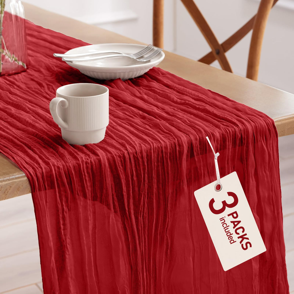 Pureegg 2 Pack Cheesecloth Table Runner 120 Inch Dusty Blue