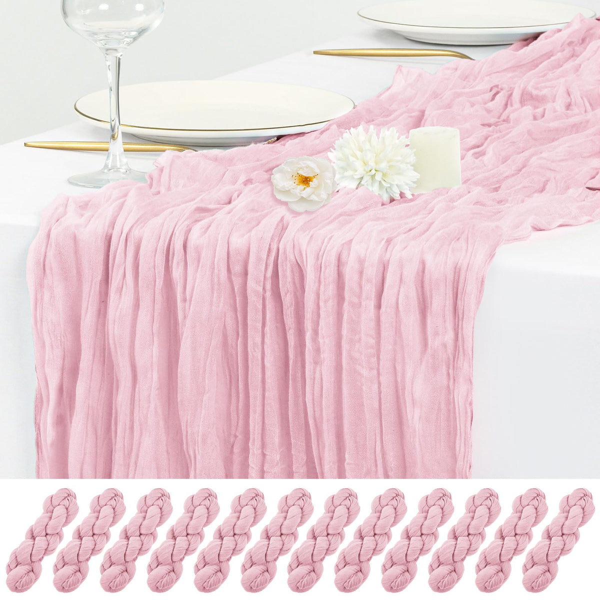 12 Pack Beige Cheesecloth Table Runner 17x108 Inch Boho Gauze Cheese Cloth Table Runners Rustic Sheer Runner for Wedding Party Baby Shower Birthday Home Decor