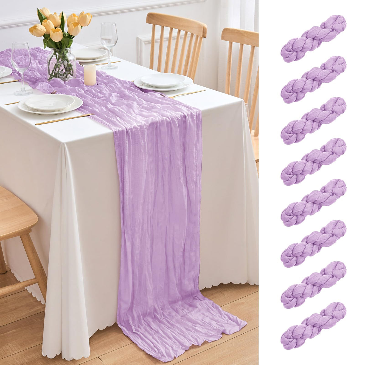 16 Pack Lavender Cheesecloth Table Runner 21.5 x 120 Inches Boho Gauze Table Runners 10FT Long Cheese Cloth Table Runner for Bridal Shower Baby Shower Birthday Party Wedding Decor