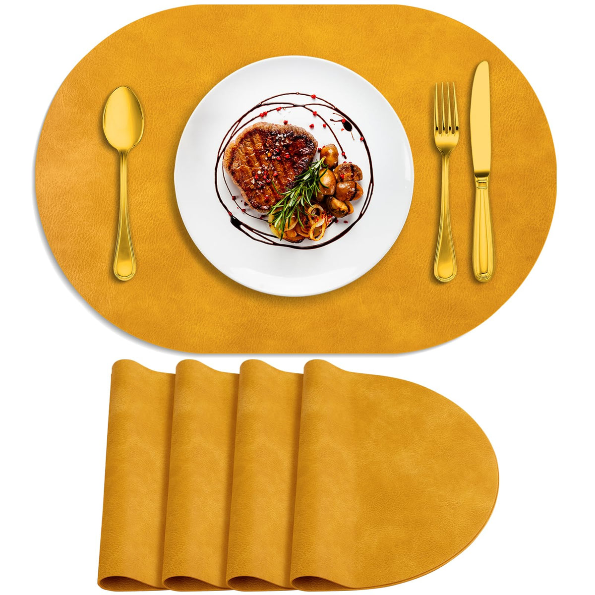 ADRIMER Placemats, Heat Resistant Oval Place Mats Set of 4 Easy to Clean