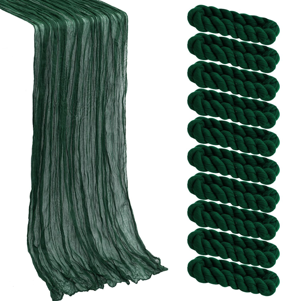 10 Pack New Sage Green Cheesecloth Table Runner -21*120Inch Long Boho Wedding Table Decor, Rustic Gauze Fabric Runner for Bridal Showers, Baby Showers & Parties (Sheer, Lightweight, Wrinkled Design)