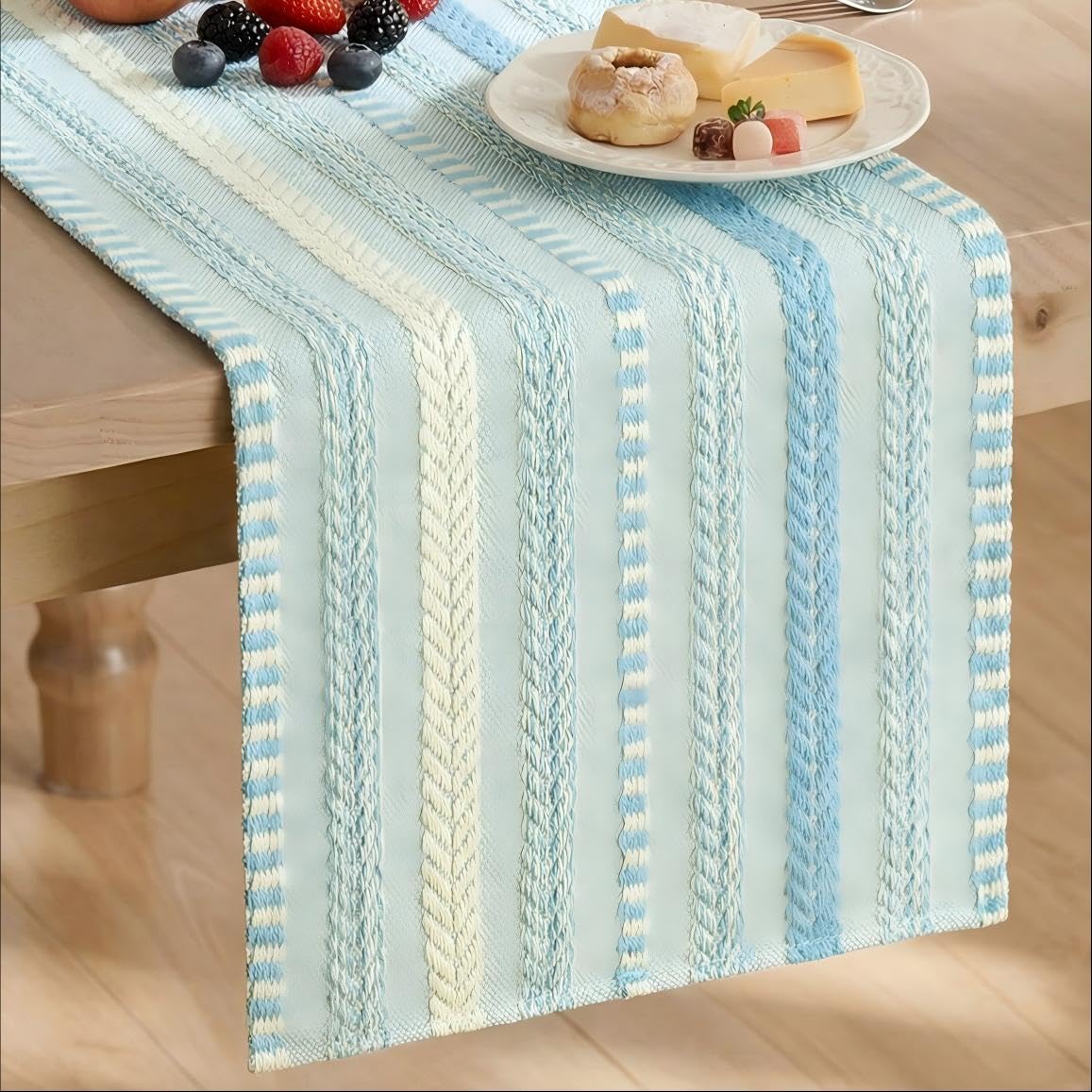 Artoid Mode Black Farmhouse Stripe Braided Table Runner 12x72 Inch