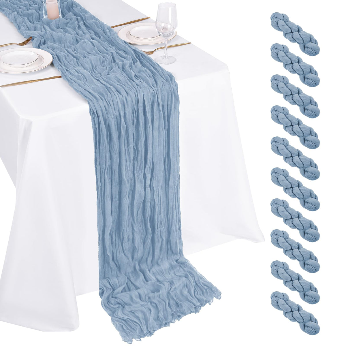 10 Pack Ivory Cheesecloth Table Runner 17x108 Inch Boho Gauze Cheese Cloth Table Runners for Wedding Party Baby Shower Birthday Home Decor