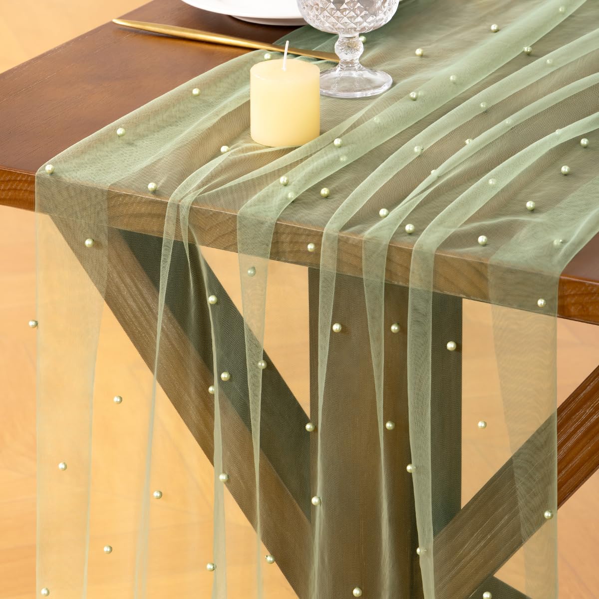 Socomi Pearl Table Runner Fall Tulle Gauze Sheer Wedding Party Home Decor