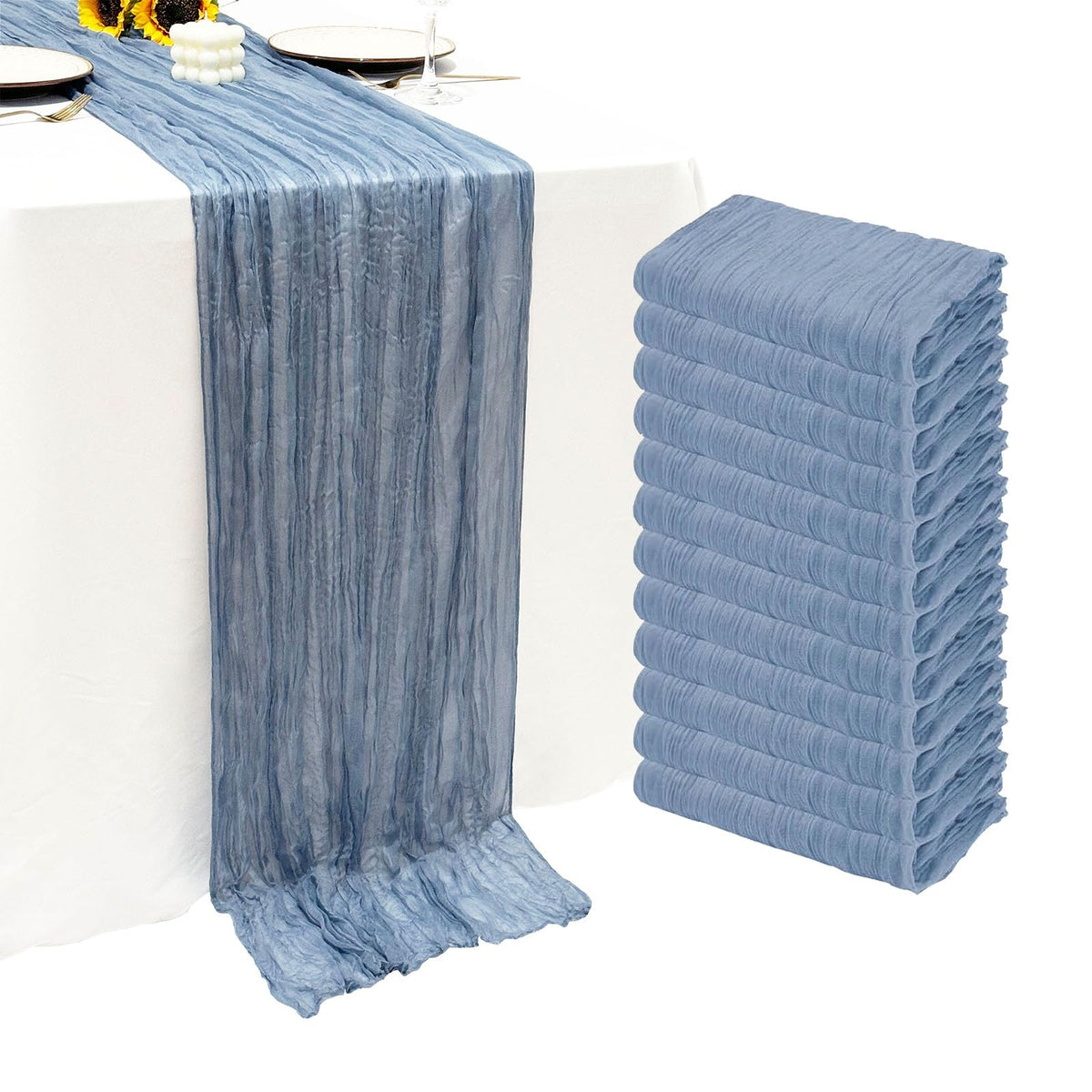 12Pack Dusty Blue Cheesecloth Table Runner 20x120 inch Gauze Table Runner