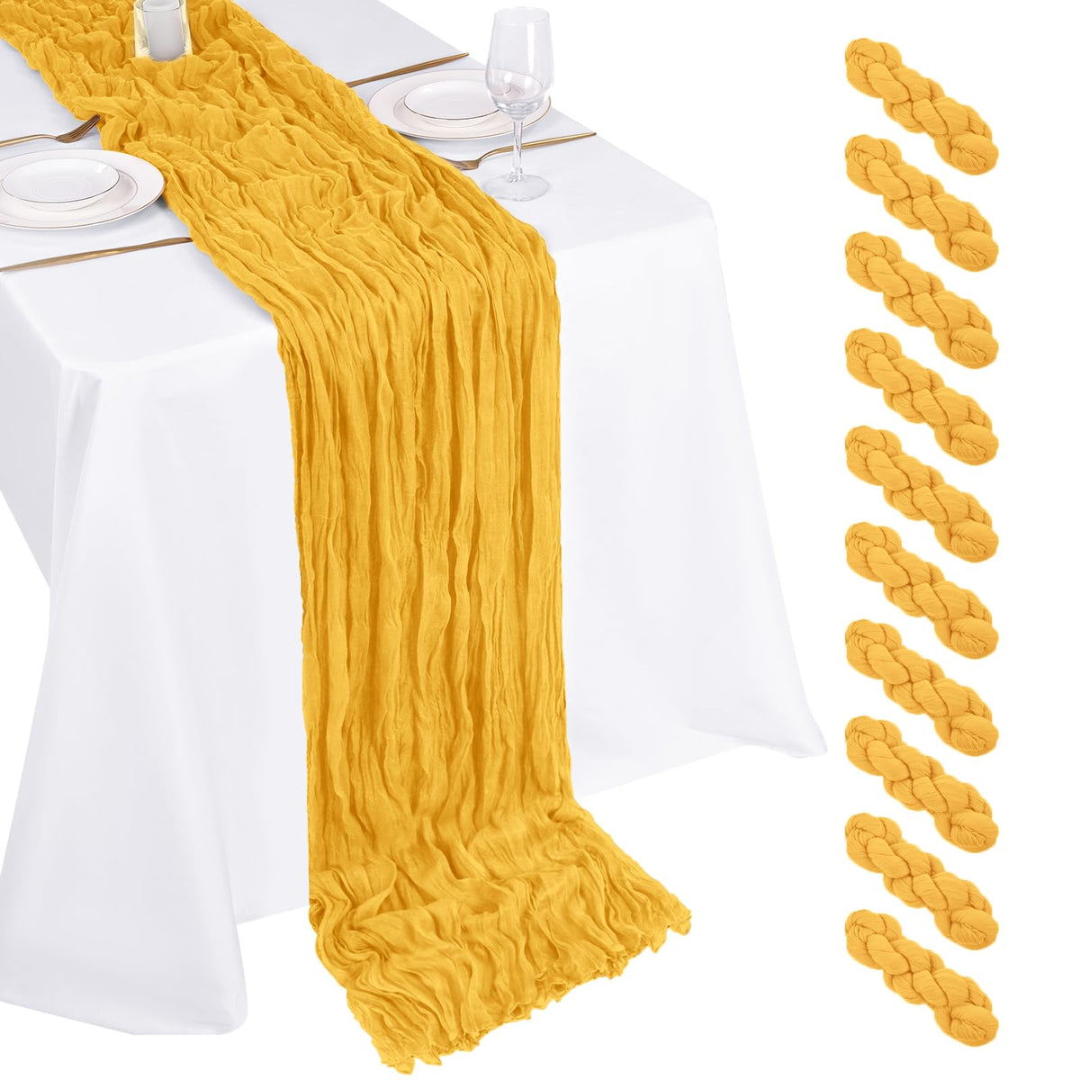 10 Pack Ivory Cheesecloth Table Runner 17x108 Inch Boho Gauze Cheese Cloth Table Runners for Wedding Party Baby Shower Birthday Home Decor
