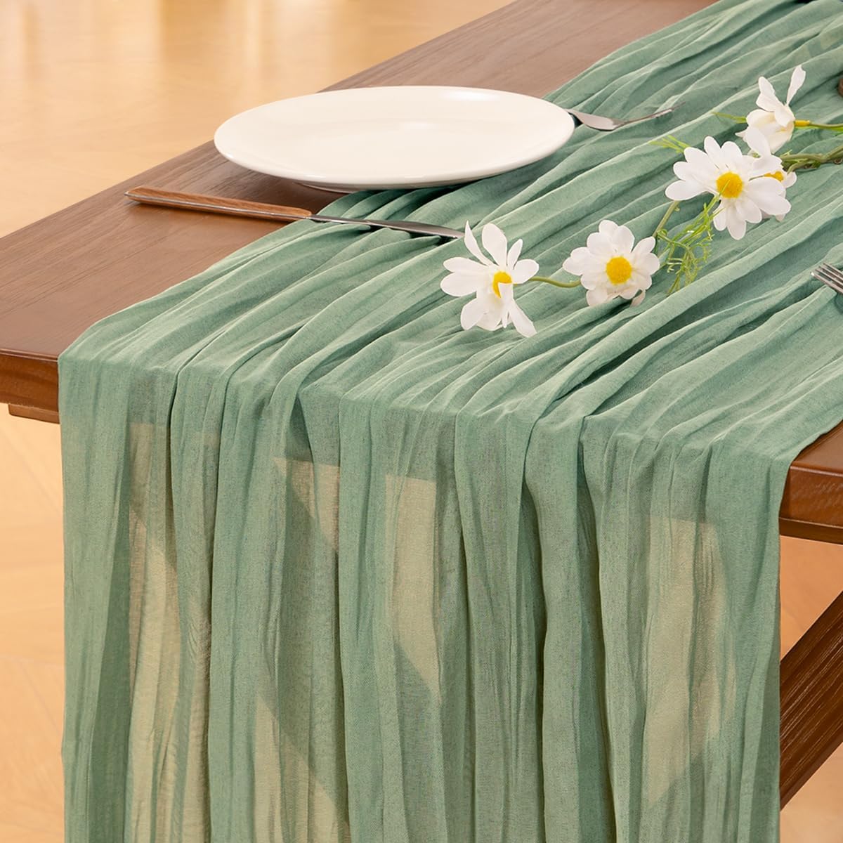 Sage Green Cheesecloth Table Runner Fall Wedding Birthday Party Home Decor