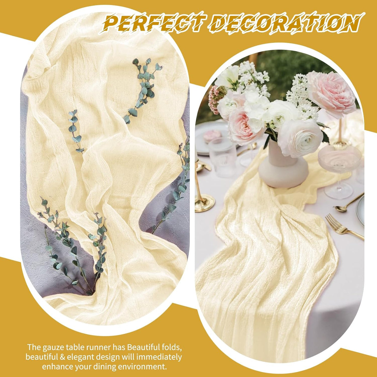 10 Pack Ivory Cheesecloth Table Runner 17x108 Inch Boho Gauze Cheese Cloth Table Runners for Wedding Party Baby Shower Birthday Home Decor