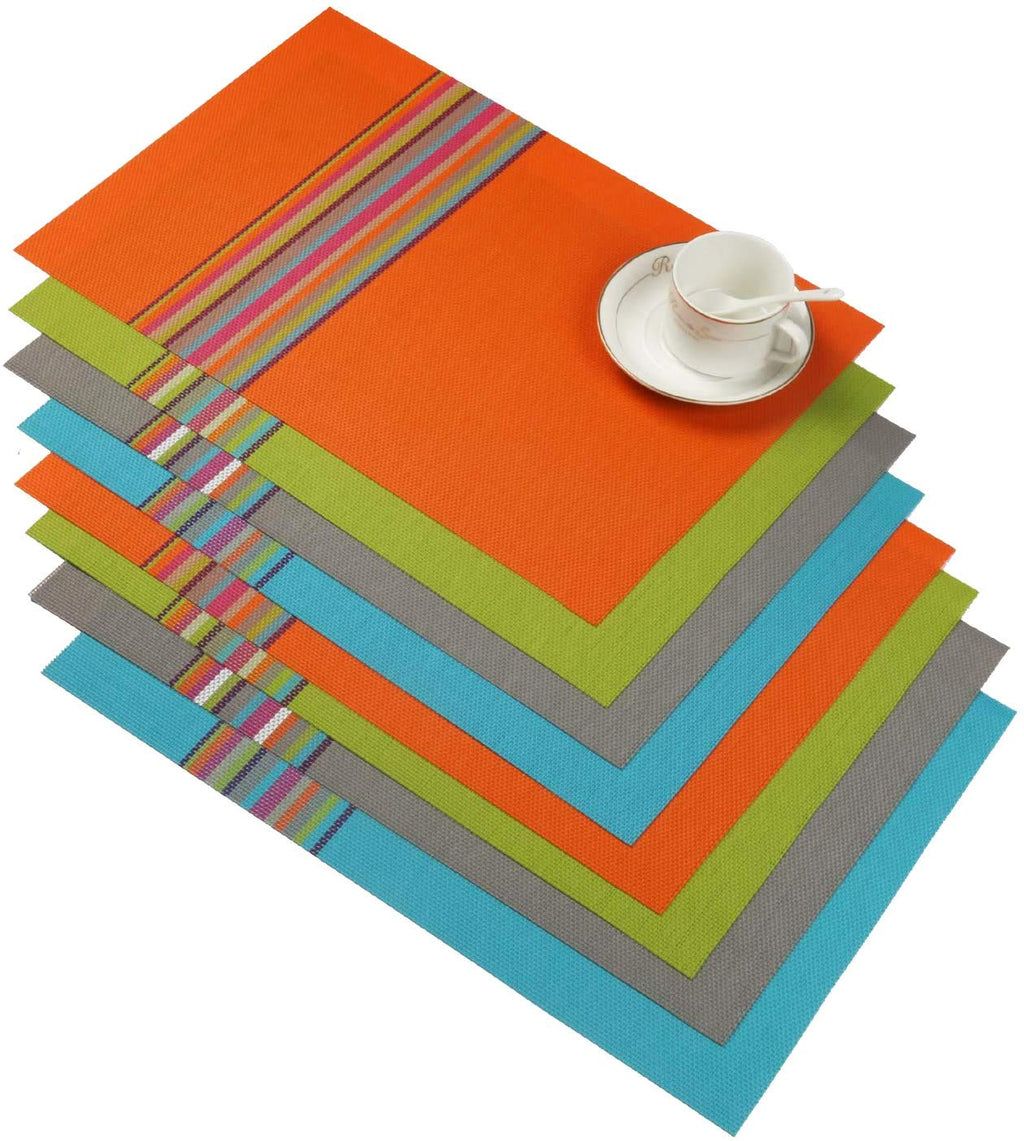 SHACOS Teal Blue Woven Placemats Set of 6 Place Mats for Dining Table