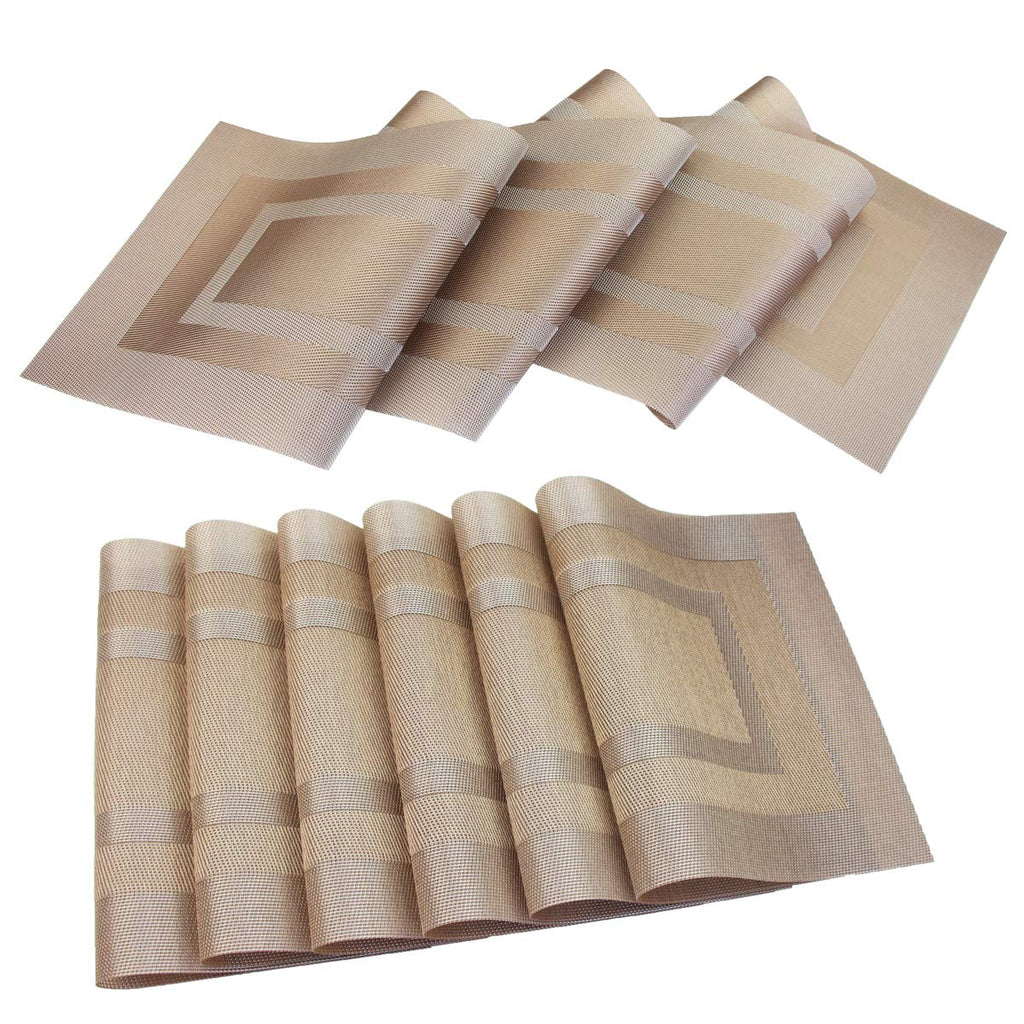 PIGCHCY Placemats,Durable Placemats for Dining Table,Washable Woven Vinyl Kitchen Placemats Set of 4 (Brown)