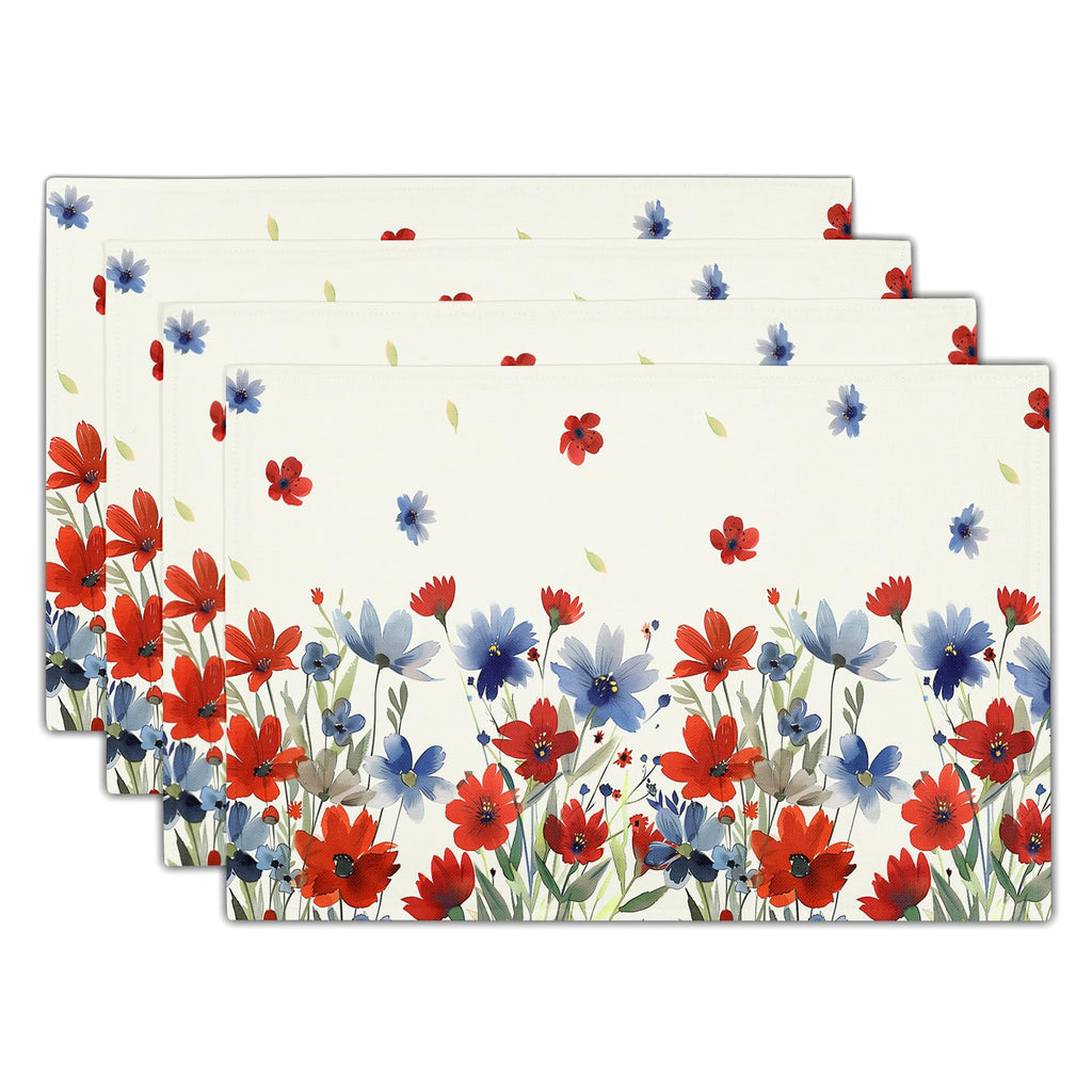 Kawani Blue White Floral Placemats Set of 4 Spring Summer Flower Branches Place Mats 12x18 Inch Chinoiserie Table Mats for Home Kitchen Party Decor