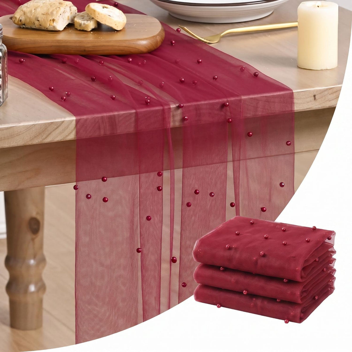 Artoid Mode 6-Pack Pearl Beige Gauze Table Runner 10FT Home Decor