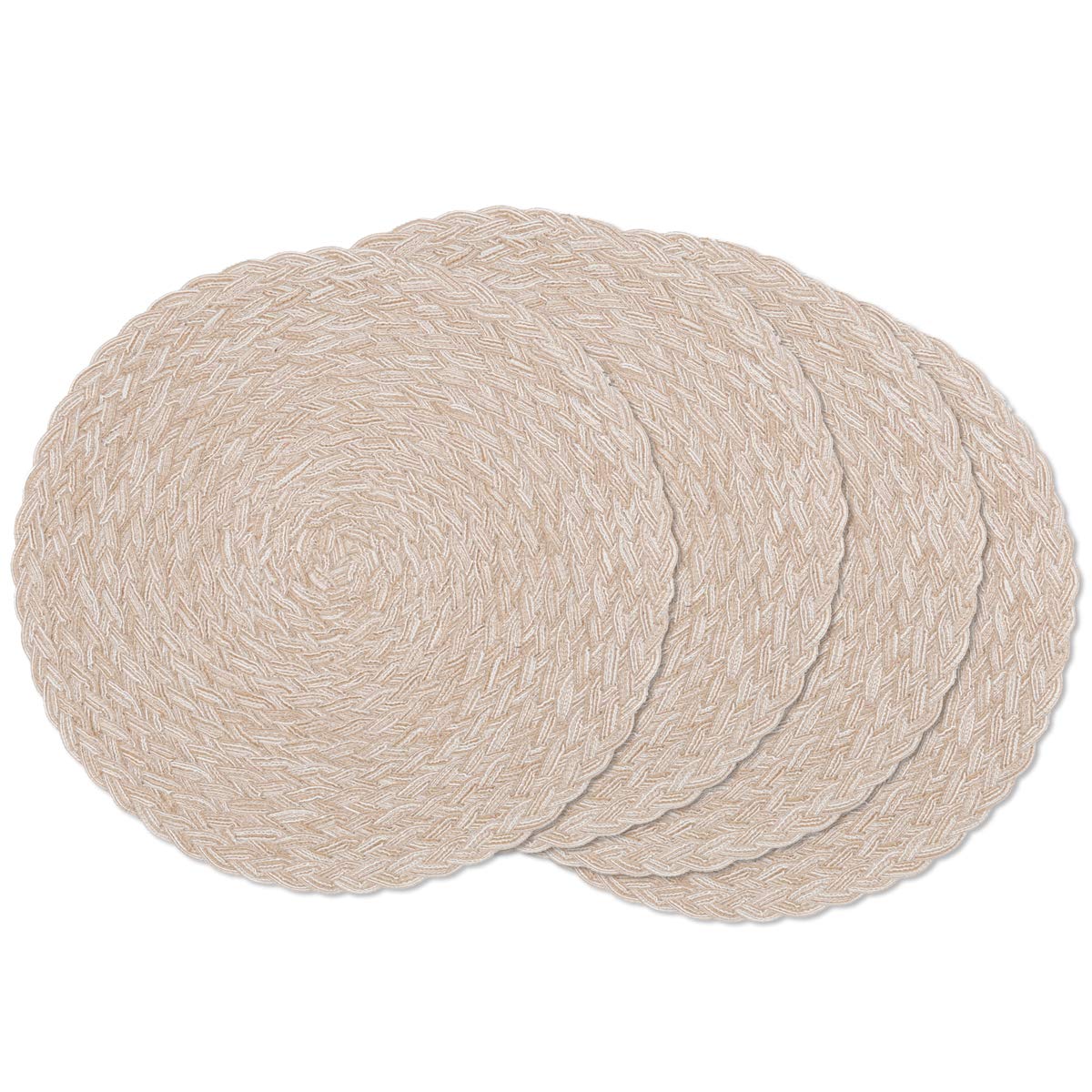SHACOS Round Braided Placemats Set of 4 Dining Table Placemats 15 inch Circle Place Mats Easy to Clean Table Mats Indoor Outdoor, Blue Gray